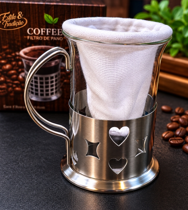 Caneca de Vidro com Coador de café