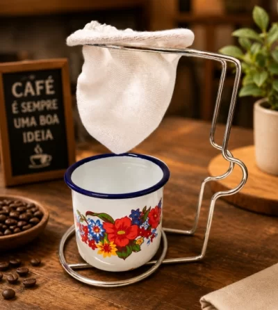 Caneca de Agata com Coador de café e suporte