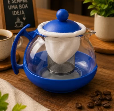 Chaleira de Vidro 750mL + Coador de pano